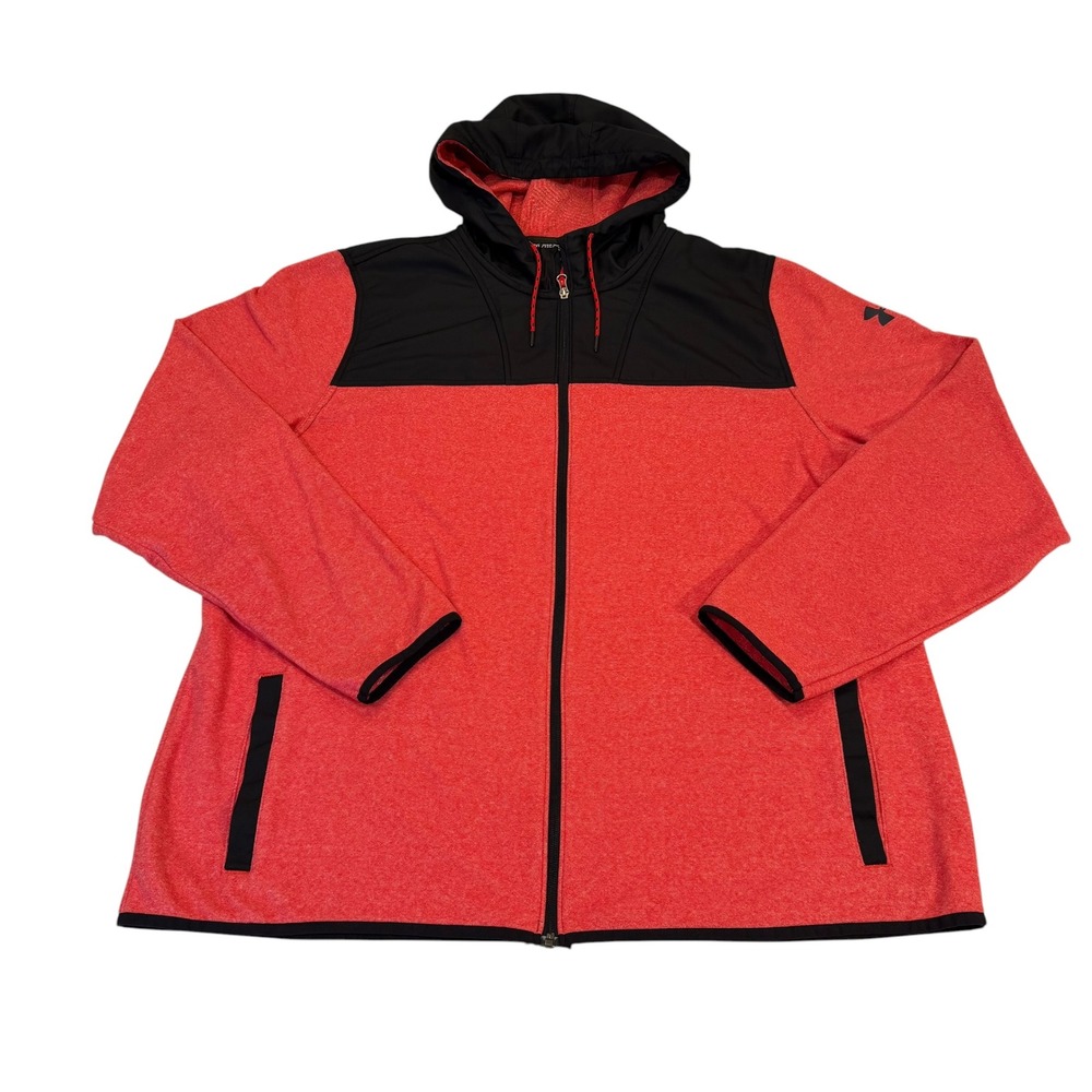 Under Armour ColdGear Mens 3XL Full Zip Hoodie Red Black Loose Fit Jacket